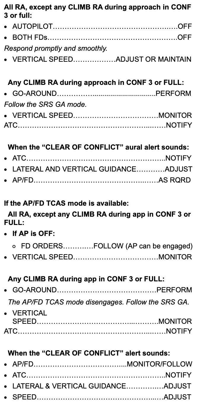 TCAS WARNING RESOLUTION ADVISORY